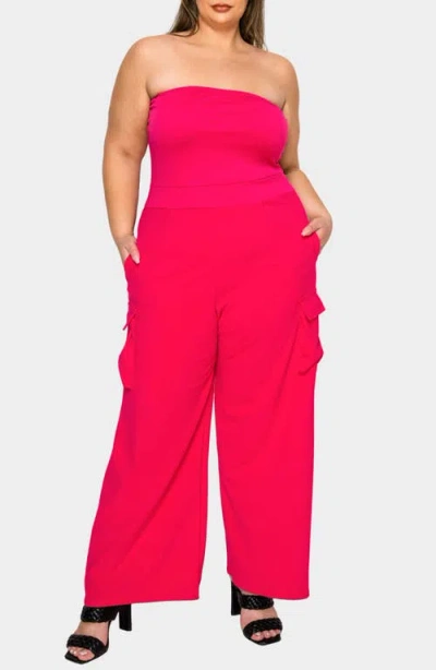 L I V D Yumi Strapless Cargo Jumpsuit In Fuchsia