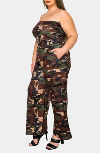 L I V D Freya Cargo Strapless Cargo Jumpsuit In Camo