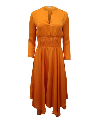 Maje Imprimee Asymmetric Midi Dress In Orange Polyester In Orange