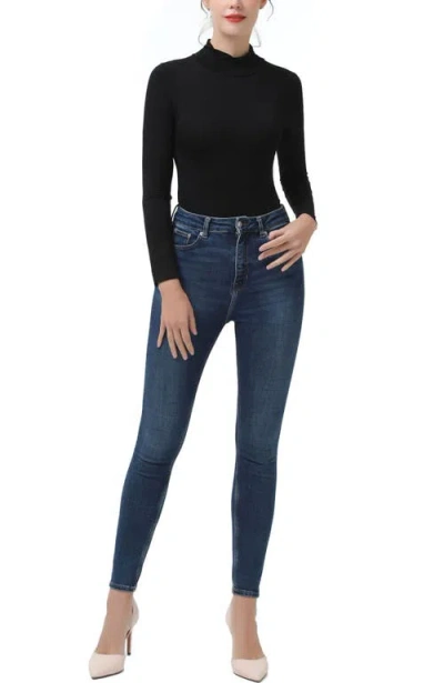 Kimi & Kai Women's Turtleneck Long Sleeve Bodysuit Top In Black