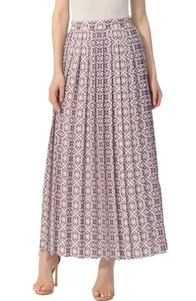 Kimi & Kai Print Box Pleat Maxi Skirt In Plum