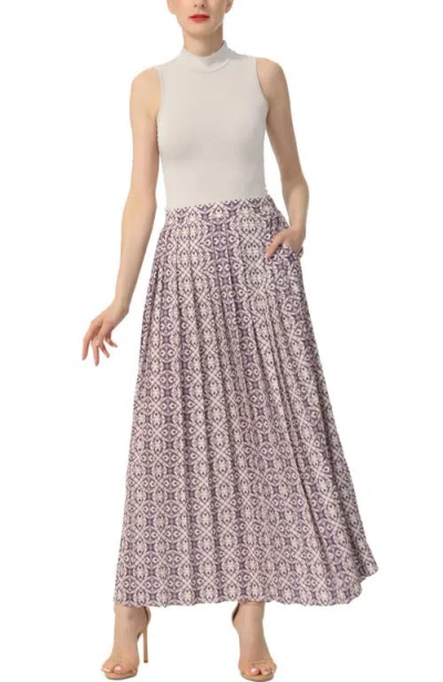 Kimi & Kai Print Box Pleat Maxi Skirt In Plum