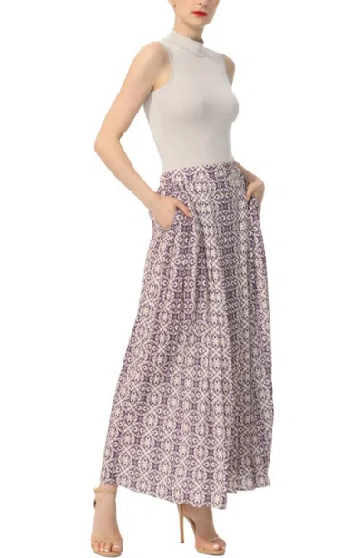Kimi & Kai Print Box Pleat Maxi Skirt In Plum