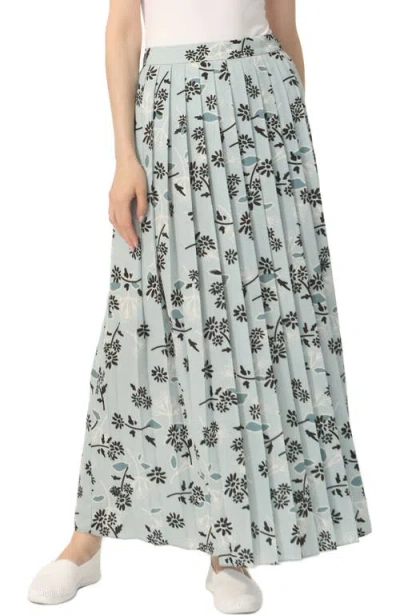 Kimi & Kai Print Box Pleat Maxi Skirt In Dusty Blue