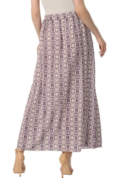 Kimi & Kai Print Box Pleat Maxi Skirt In Plum