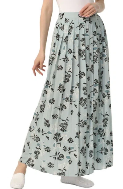 Kimi & Kai Print Box Pleat Maxi Skirt In Dusty Blue