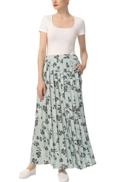 Kimi & Kai Print Box Pleat Maxi Skirt In Dusty Blue