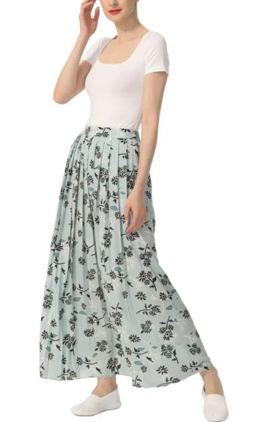 Kimi & Kai Print Box Pleat Maxi Skirt In Dusty Blue