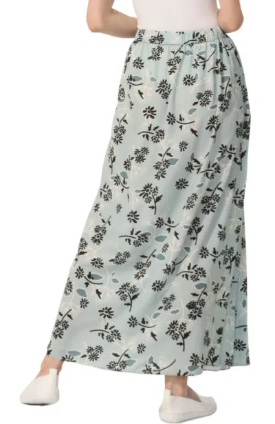 Kimi & Kai Print Box Pleat Maxi Skirt In Dusty Blue