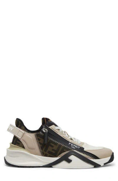 Fendi Beige Leather Sneakers With Ff Motif In Brown