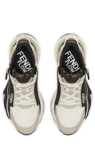 Fendi Beige Leather Sneakers With Ff Motif In Brown