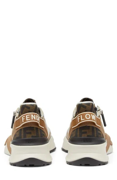 Fendi Beige Leather Sneakers With Ff Motif In Brown