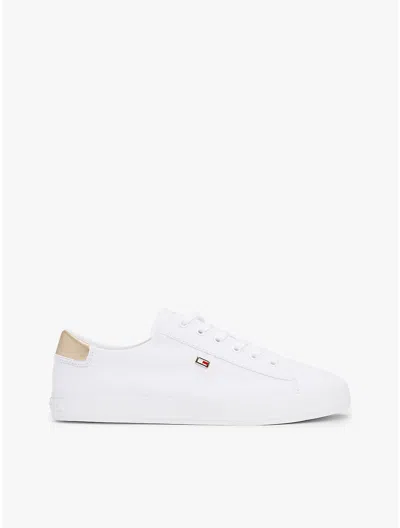 Tommy Hilfiger Metallic Heel Canvas Sneaker In White