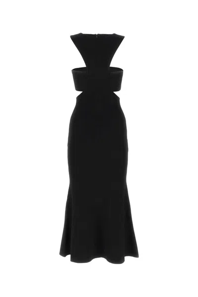 Alexander Mcqueen Ribbed Viscose Dress In Black