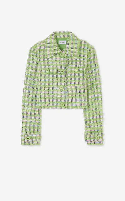 St John Eyelash Plaid Tweed Knit Dress In Cactus/ivory Multi