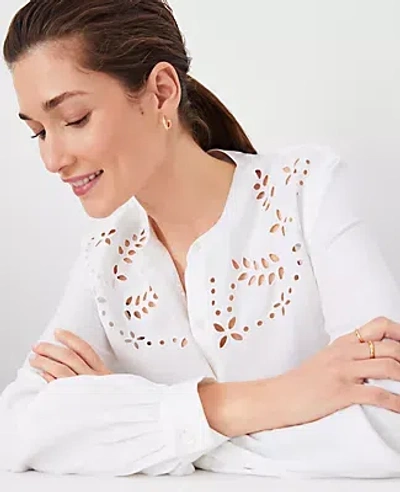 Ann Taylor Petite At Weekend Eyelet Linen Blend Shirtdress In White