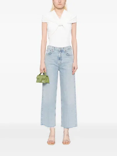 Agolde Blue Jeans With Wide Leg And Logo Patch On The Rear In Blue