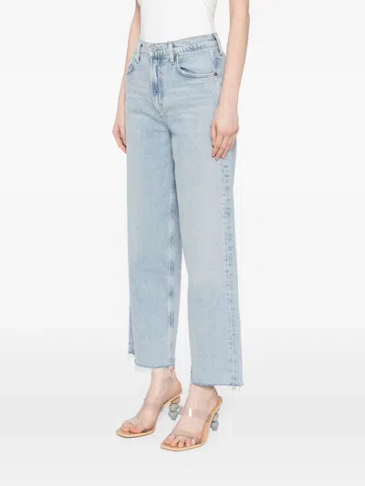 Agolde Blue Jeans With Wide Leg And Logo Patch On The Rear In Blue