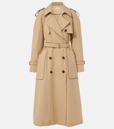 Dries Van Noten Double-breasted Beige Trench Coat In Cotton In Beige