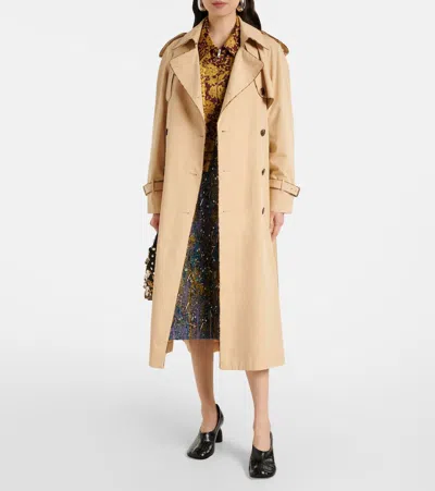 Dries Van Noten Double-breasted Beige Trench Coat In Cotton In Beige