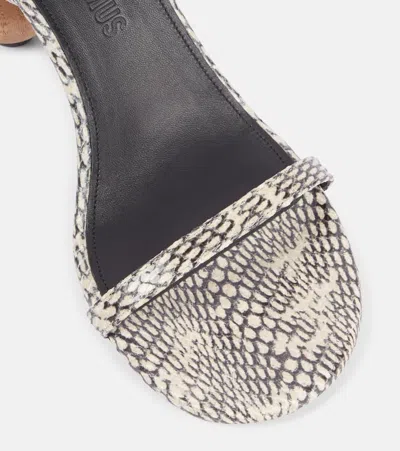 Jacquemus The Bisou Geometric Snake-embossed Leather Sandals In Beige