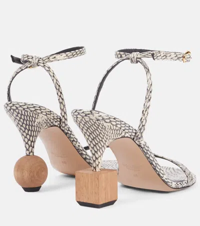 Jacquemus The Bisou Geometric Snake-embossed Leather Sandals In Beige