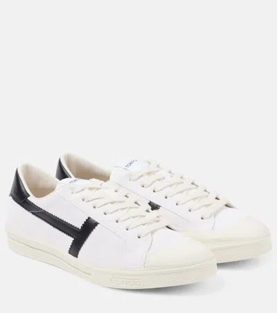 Tom Ford Logo Leather Sneakers In White/black