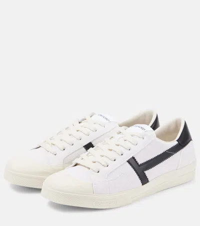 Tom Ford Logo Leather Sneakers In White/black