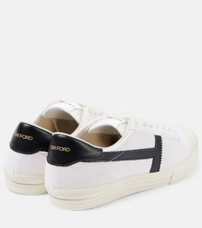 Tom Ford Logo Leather Sneakers In White/black