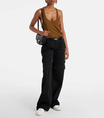 Tom Ford Logo Leather Sneakers In White/black