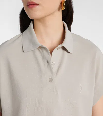 Saint Laurent Cassandra Cap Sleeve Polo Top In Grey