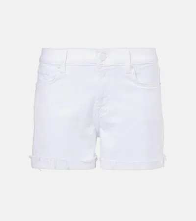 7 For All Mankind Distressed Mid-rise Denim Shorts In Swan