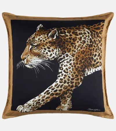 Dolce & Gabbana Casa Leopardo Medium Canvas Cushion In Multicoloured