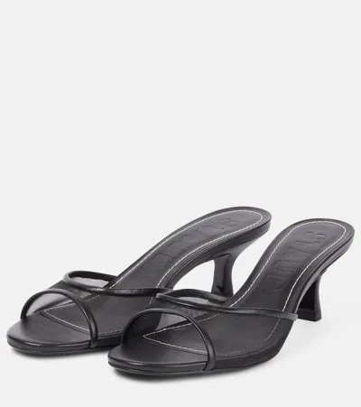 Staud Brigitte Leather And Mesh Mules In Black