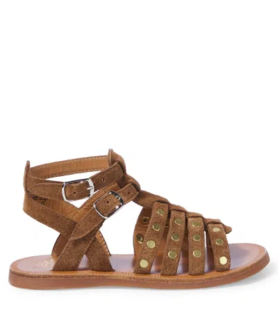 Pom D'api Plagette Stud Studded Suede Sandals In Brown