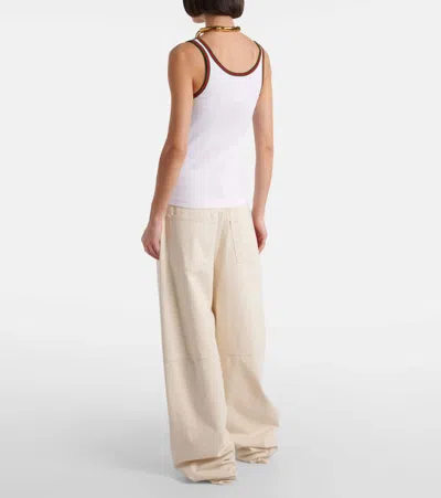 Gucci Women White Ribbed Top With Web Detail On The Edges In Cotton Woman