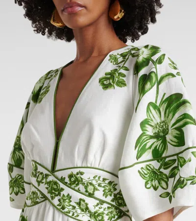 Farm Rio Off-white Green Floral Cascade Lenzing Ecovero Euroflax Midi Dress In Green Floral Cascade Off-white