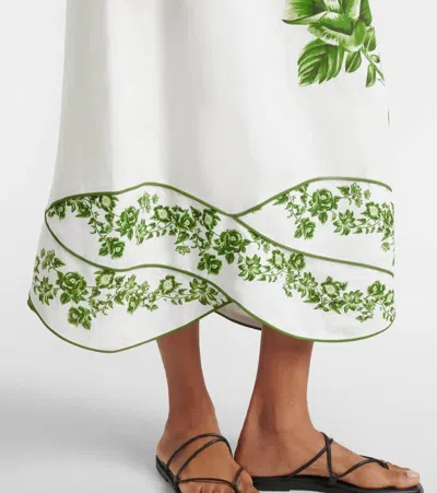Farm Rio Off-white Green Floral Cascade Lenzing Ecovero Euroflax Midi Dress In Green Floral Cascade Off-white