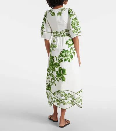 Farm Rio Off-white Green Floral Cascade Lenzing Ecovero Euroflax Midi Dress In Green Floral Cascade Off-white