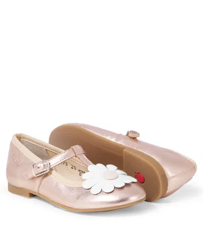 Pom D'api Dory Flo Metallic Leather Ballet Flats In Gold