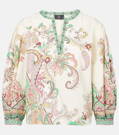 Etro Multicolor Blouse With V-neck And All-over Floral Print In Cotton Woman