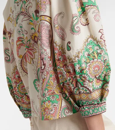 Etro Multicolor Blouse With V-neck And All-over Floral Print In Cotton Woman