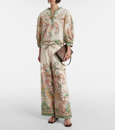 Etro Multicolor Blouse With V-neck And All-over Floral Print In Cotton Woman