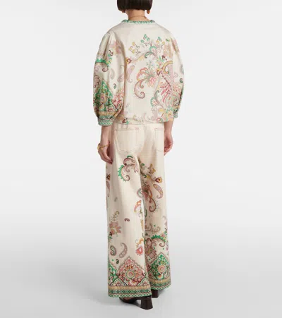 Etro Multicolor Blouse With V-neck And All-over Floral Print In Cotton Woman