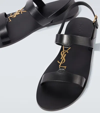 Saint Laurent Cassandra Logo Plaque Flat Sandals In Black