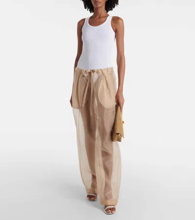 Khaite Beige Semi-transparent Silk Pants With Drawstring Waist