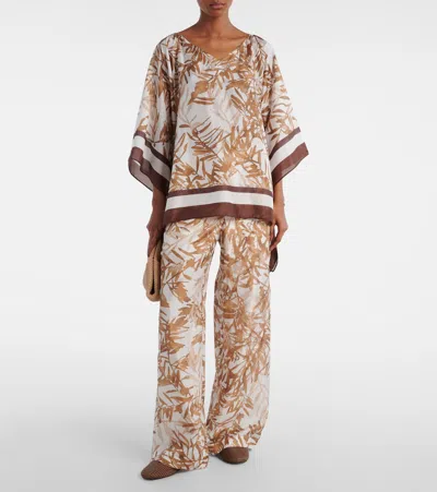 Brunello Cucinelli Printed High-rise Silk Wide-leg Pants In Multicoloured