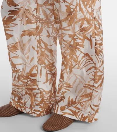 Brunello Cucinelli Printed High-rise Silk Wide-leg Pants In Multicoloured