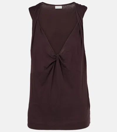 Dries Van Noten Twist-front Satin-jersey Top In Burgundy