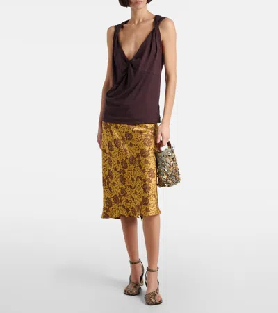 Dries Van Noten Twist-front Satin-jersey Top In Burgundy